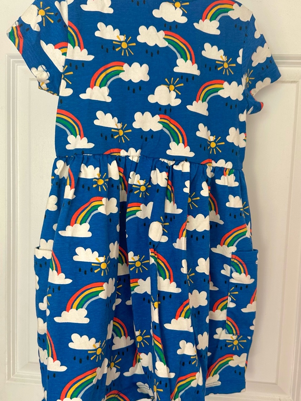 Hanna Andersson Rainbow Cloud Sun Short Sleeve Pocket Dress Blue 120 / US 6-7
